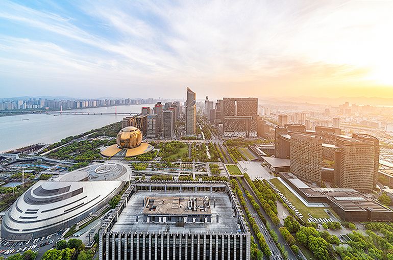 Hangzhou aerial view at sunset